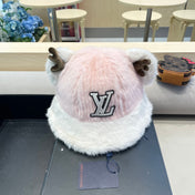 FISHERMAN HAT IN PINK MIX WHITE WOOL AND RABBIT FUR 409760