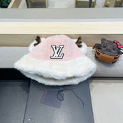 FISHERMAN HAT IN PINK MIX WHITE WOOL AND RABBIT FUR 409760