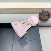 KNITTED BEANIE HAT IN LIGHT PINK WOOL AND FOX FUR 409789