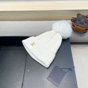 KNITTED BEANIE HAT IN WHITE WOOL AND FOX FUR 409790