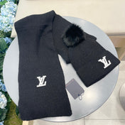 SET SCARF AND HAT IN BLACK WOOL AND FOX FUR 414772