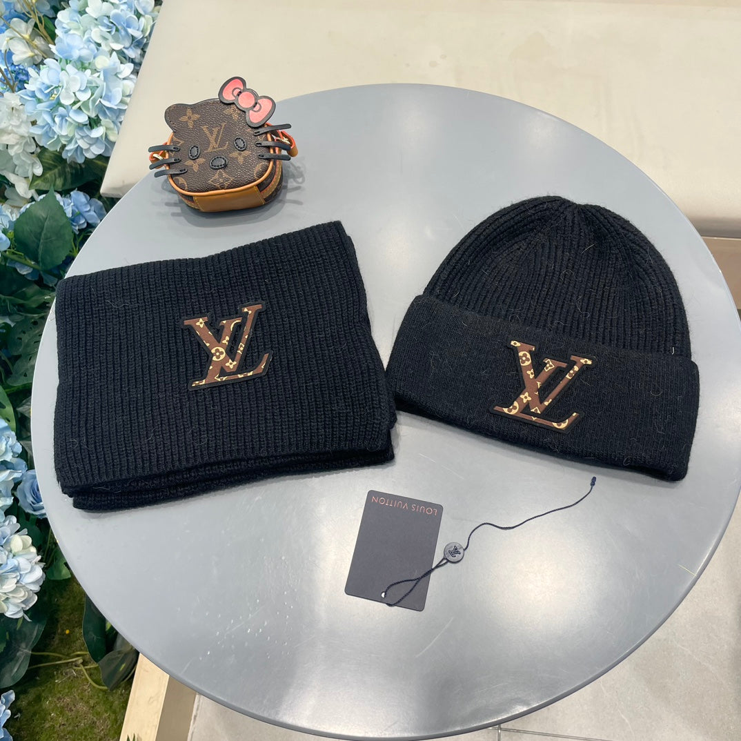 SET CLASSIC SCARF AND HAT IN BLACK WOOL 414785