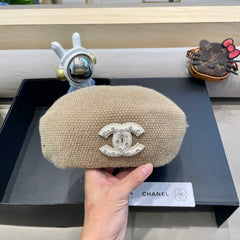 BERET HAT IN ECRU TAN COTTON AND LINEN 417834