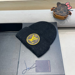 KNITTED BEANIE HAT IN BLACK WOOL AND RABBIT FUR 417754