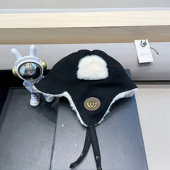 TRAPPER HAT IN BLACK SUEDE AND FLEECE 417777