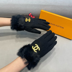 GLOVES IN BLACK WOOL AND RABBIT FUR 417168