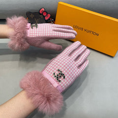 GLOVES IN PASTEL PINK MIX WHITE WOOL AND RABBIT FUR 417181
