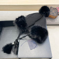 BEANIE HAT IN BLACK WOOL AND COTTON 419744