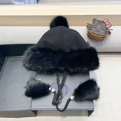 BEANIE HAT IN BLACK WOOL AND COTTON 419744