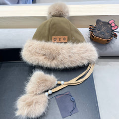 BEANIE HAT IN BROWN WOOL AND COTTON 419745