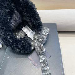 KNITTED BEANIE HAT IN BLACK MIX GRAY WOOL WITH CUTE BEAR EARS 422498