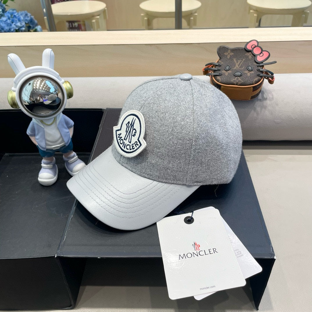 WOOL-TWEED AND LEATHER BASEBALL CAP PALE GRAY 428236