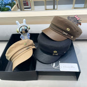 BAKER BOY HAT IN BLACK COTTON AND LEATHER 428246
