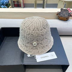 BUCKET HAT KHAKI BROWN KNITTED FABRIC WITH RABBIT FUR 428091