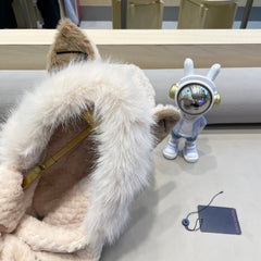 BEANIE HAT IN ALMOND BEIGE  WOOL AND LAMB FUR 435075