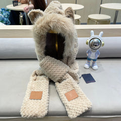 BEANIE HAT IN COSMIC LATTE BEIGE  WOOL AND LAMB FUR 435073