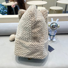 BEANIE HAT IN COSMIC LATTE BEIGE  WOOL AND LAMB FUR 435073