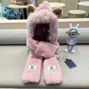 BEANIE HAT IN PASTEL PINK WOOL AND LAMB FUR 435072