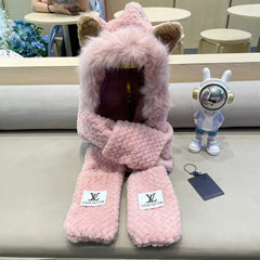 BEANIE HAT IN PASTEL PINK WOOL AND LAMB FUR 435072