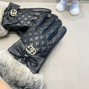 GLOVES WITH BOW IN BLACK LAMBSKIN AND RABBIT FUR 432556