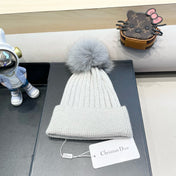 KNITTED BEANIE HAT IN RHINO GRAY WOOL AND FOX FUR 435033