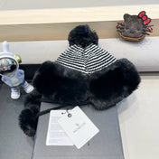 BEANIE HAT IN BLACK WOOL AND FLEECE 436748