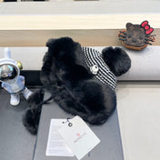 BEANIE HAT IN BLACK WOOL AND FLEECE 436748