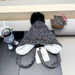 BEANIE HAT IN BLACK WOOL LINED WITH FLEECE 436773