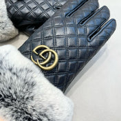 TOUCHSCREEN GLOVES IN BLACK RABBIT FUR AND LAMBSKIN 444433