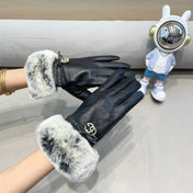 FUR-TRIMMED LAMBSKIN GLOVES BLACK WITH BOW 456265