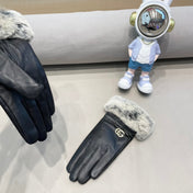 FUR-TRIMMED LAMBSKIN GLOVES BLACK WITH BOW 456265