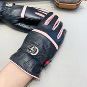 GLOVES IN BLACK MIX LIGHT PINK DEERSKIN AND FLEECE LINING 462400