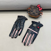 GLOVES IN BLACK MIX LIGHT PINK DEERSKIN AND FLEECE LINING 462400
