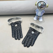 TOUCHSCREEN GLOVES WITH BOW IN BLACK RABBIT FUR MIX LAMBSKIN 463796