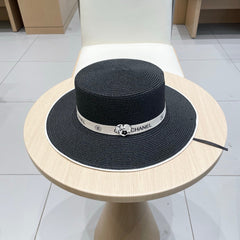 FLAT STRAW HAT BLACK 672722