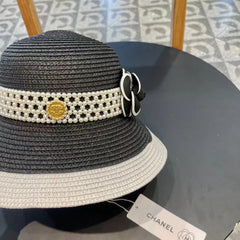 STRAW BUCKET HAT BLACK WITH PEARLS 672762