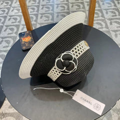 STRAW BUCKET HAT BLACK WITH PEARLS 672762