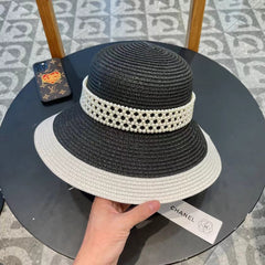 STRAW BUCKET HAT BLACK WITH PEARLS 672762
