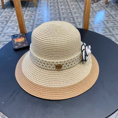 STRAW BUCKET HAT WINDSOR GREIGE WITH PEARLS 672763