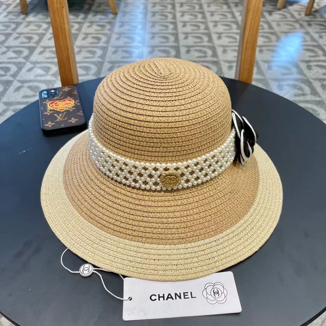 STRAW BUCKET HAT WITH PEARLS 672765
