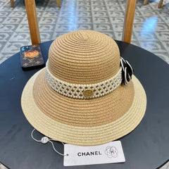 STRAW BUCKET HAT WITH PEARLS 672765