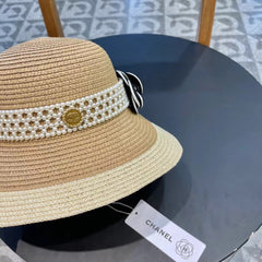 STRAW BUCKET HAT WITH PEARLS 672765