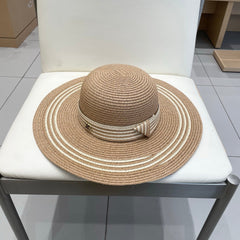 WIDE BRIM HAT MODEL 650409 IN  BROWN WITH CREAM STRIPES WOVEN STRAW