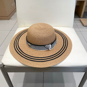 WIDE BRIM HAT MODEL 650410 IN BROWN WITH BLACK STRIPES WOVEN STRAW