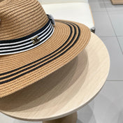 WIDE BRIM HAT MODEL 650410 IN BROWN WITH BLACK STRIPES WOVEN STRAW