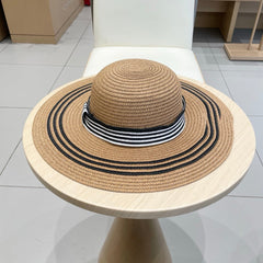 WIDE BRIM HAT MODEL 650410 IN BROWN WITH BLACK STRIPES WOVEN STRAW