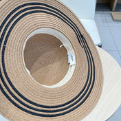 WIDE BRIM HAT MODEL 650410 IN BROWN WITH BLACK STRIPES WOVEN STRAW