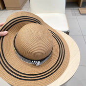 WIDE BRIM HAT MODEL 650410 IN BROWN WITH BLACK STRIPES WOVEN STRAW