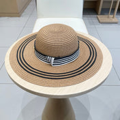 WIDE BRIM HAT MODEL 650410 IN BROWN WITH BLACK STRIPES WOVEN STRAW