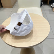 MM DISTRESSED FABRIC BASEBALL CAP IN WHITE WITH EMBROIDERED LOGO